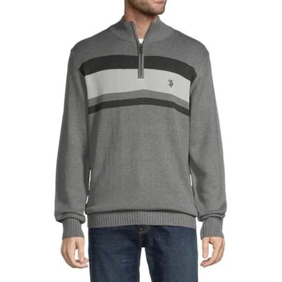 U.S. Polo Assn. Mens Mock Neck Gray Long Sleeve Pullover Sweater, size XXL NWT - Picture 1 of 8